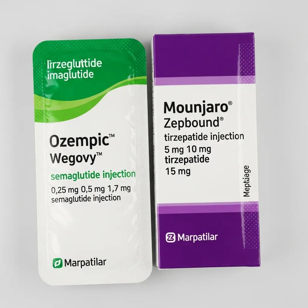 Semaglutide and tirzepatide injectable packages shown side by side to illustrate treatment choices