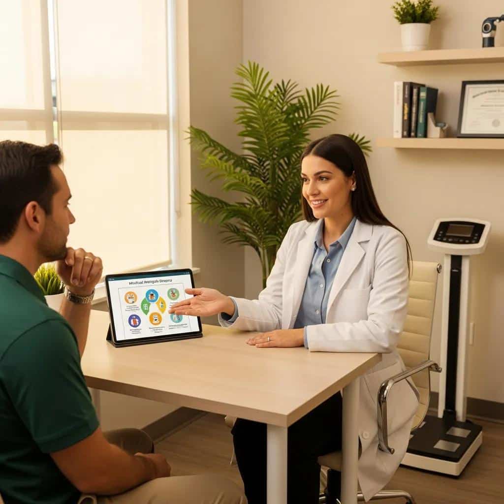 Healthcare professional consulting with a patient about medical weight loss options