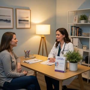 Comfortable medical clinic consultation for hormone pellet therapy