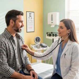 Commercial driver receiving a DOT physical exam in a medical clinic