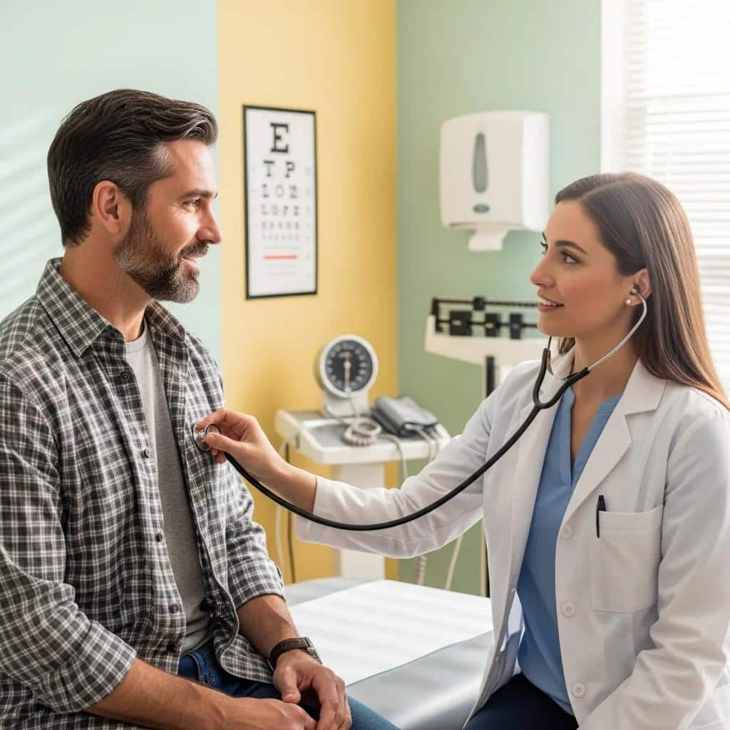 Commercial driver receiving a DOT physical exam in a medical clinic