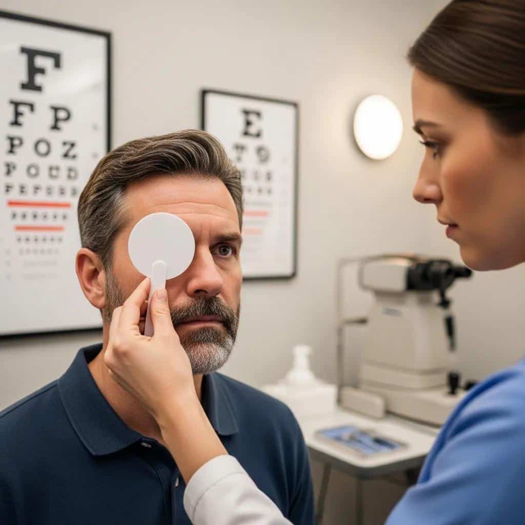 Driver undergoing a vision screening during a DOT physical exam