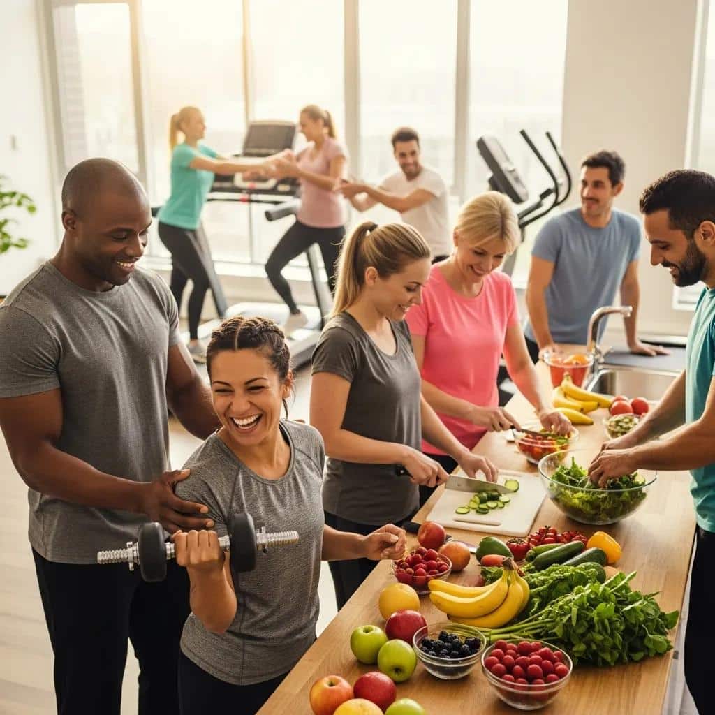 Diverse group of people engaging in healthy activities for weight loss