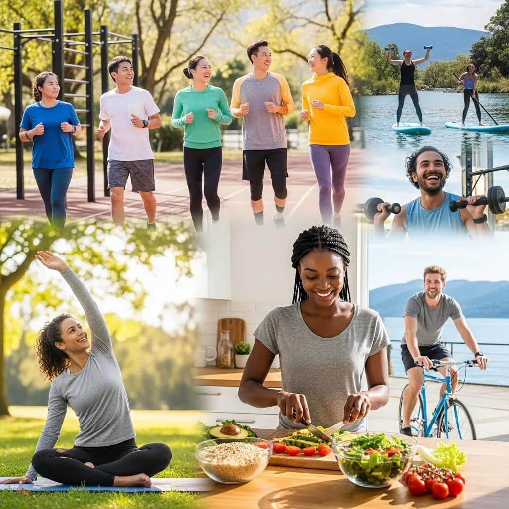Diverse group of people engaging in healthy weight loss activities