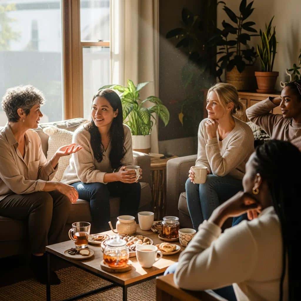 Supportive group of women sharing experiences about menopause