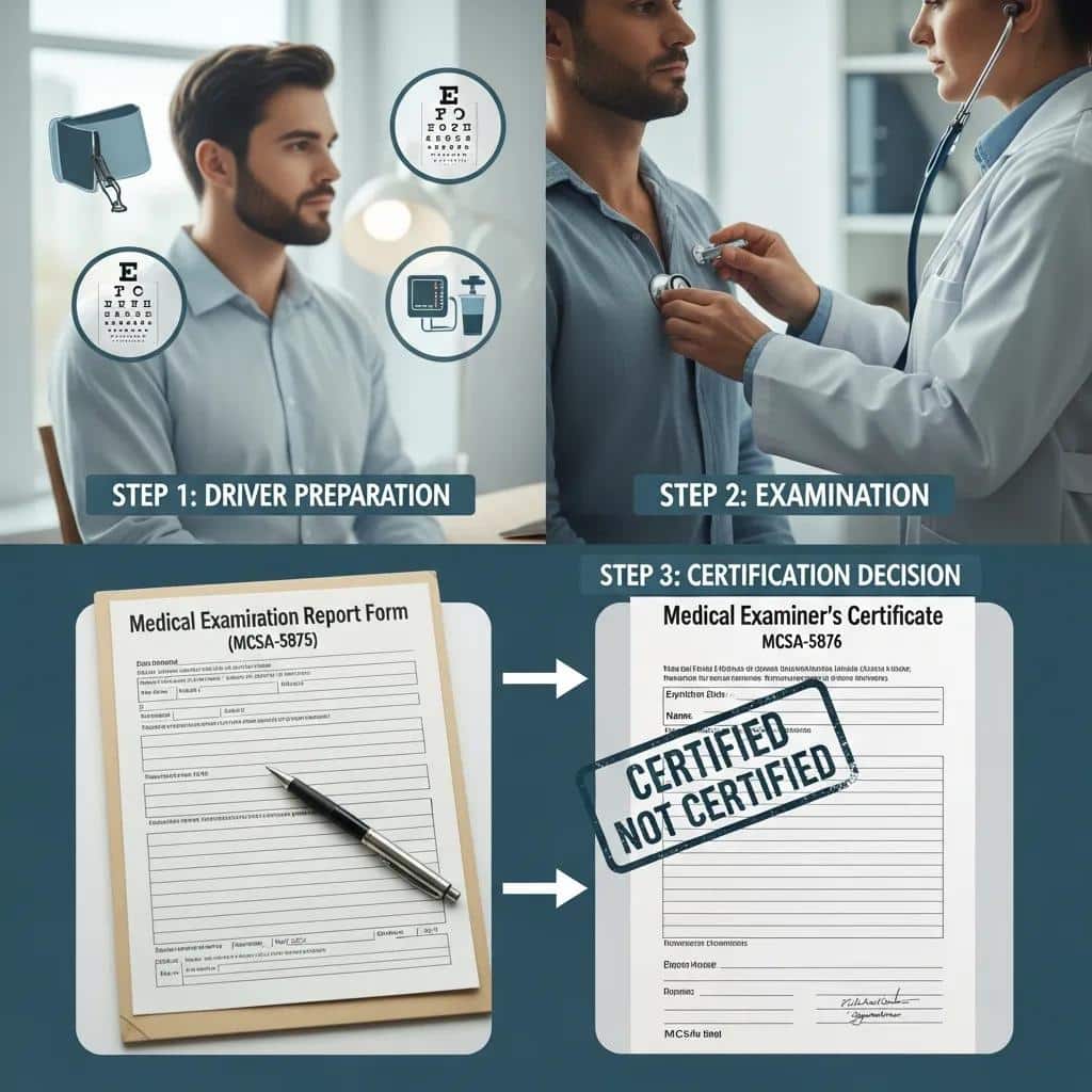 Diagram of the FMCSA medical certification process for commercial drivers