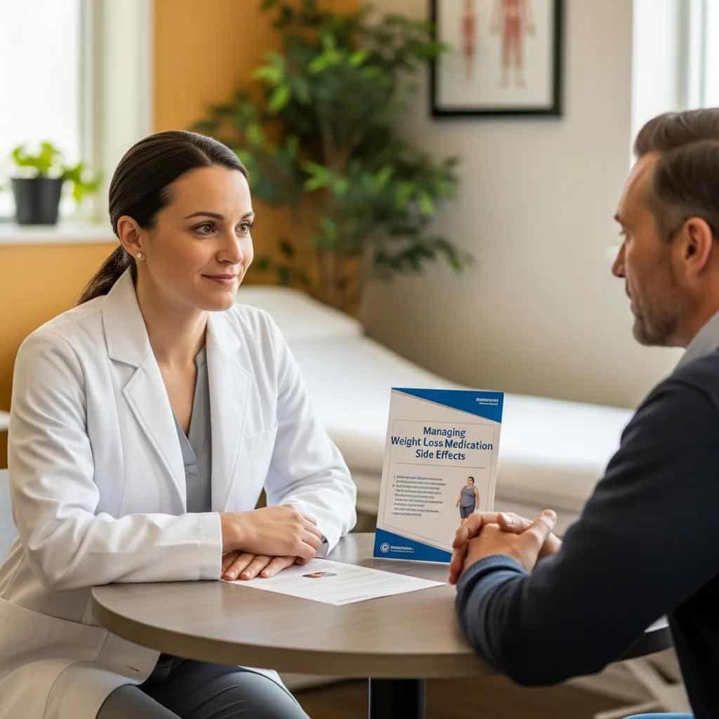 Healthcare provider discussing treatment options with a patient in a supportive clinic setting