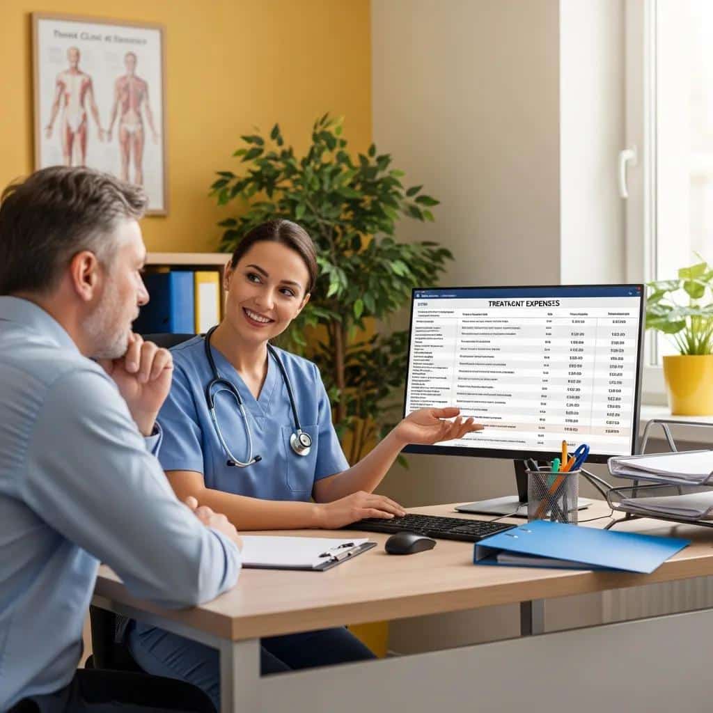 Patient speaking with a clinician about the cost of weight loss injections in a private exam room